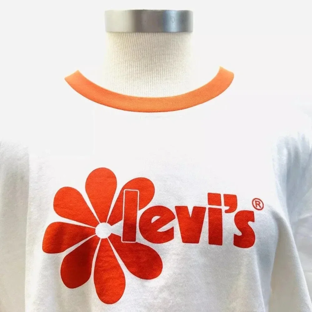 NWT LEVI'S Women Short Sleeve Pullover Round High Neck White Cropped Top Size 2X - Picture 2 of 9